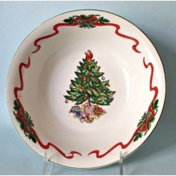 Tabletops Holly Ribbons Serving Bowl Christmas Holiday Dinnerware Serveware - Picture 1 of 5